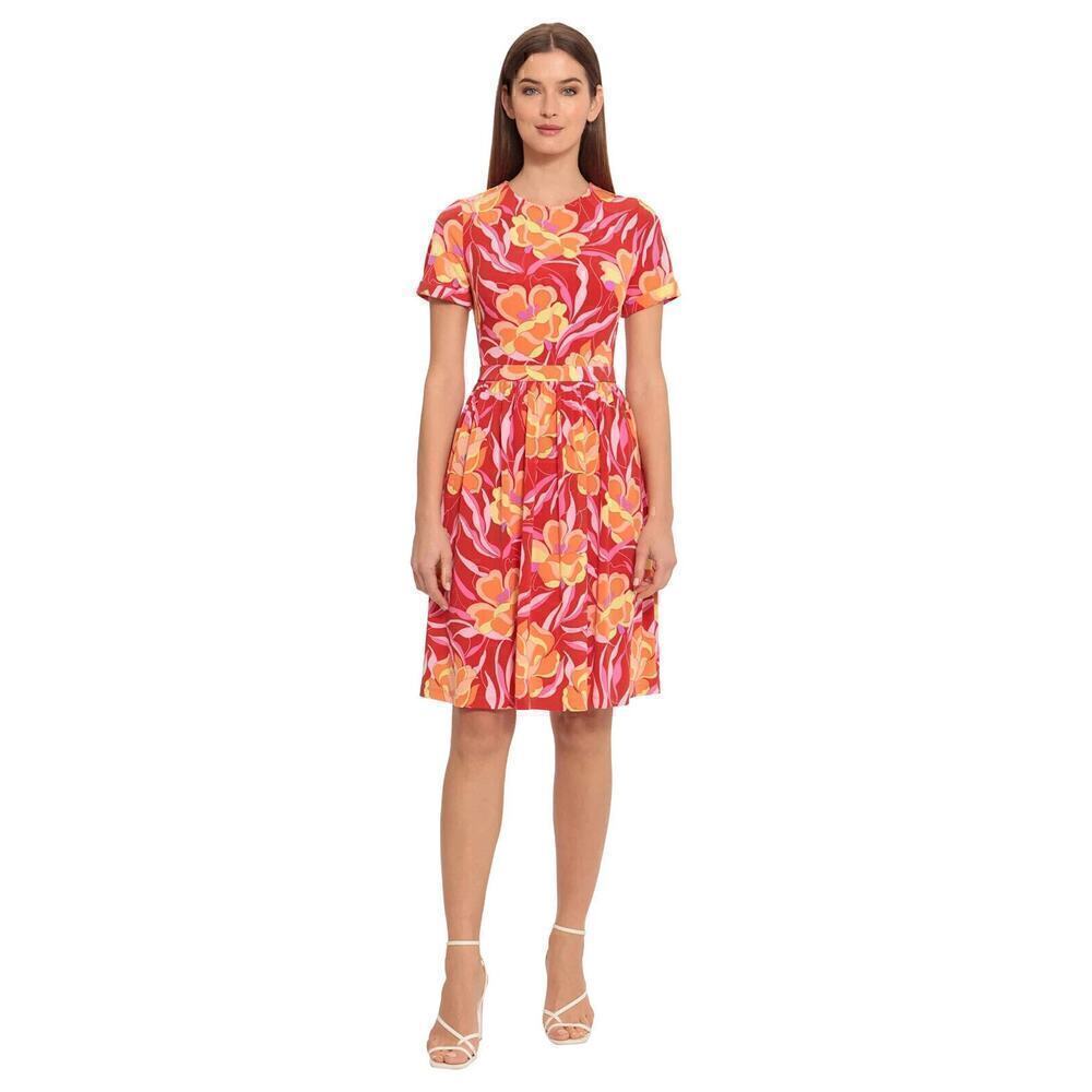 NWT Maggy London Floral Mini Dress Matte Jersey Short Sleeve Red Pink Size 8